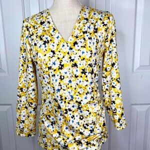Ann Taylor Floral-Print Top with Ruched Front
